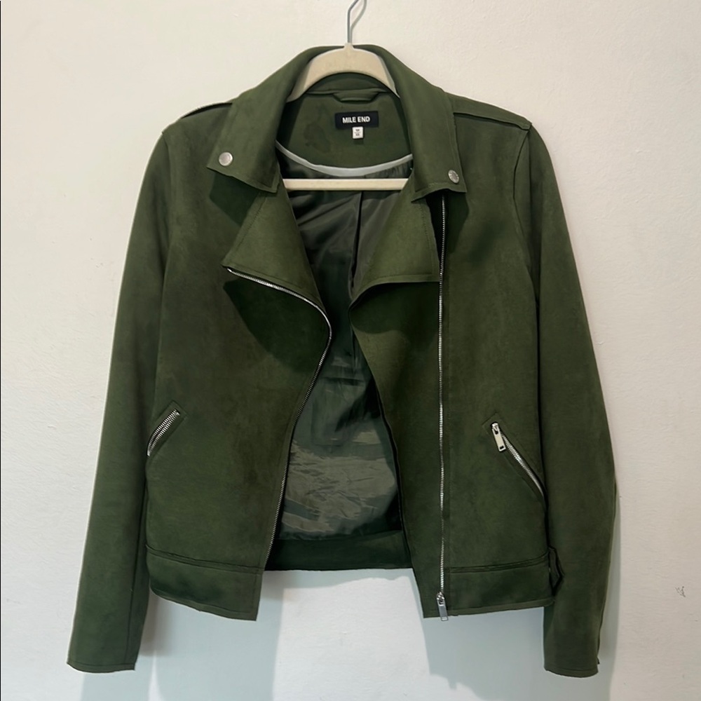 Green Women's Moto Jacket Zipper Pockets Size XS